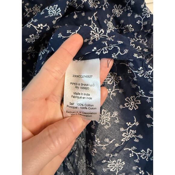 Veronica Beard Navy Floral Kent Long Sleeved Marine Blue Top Sz 2 - Picture 7 of 8